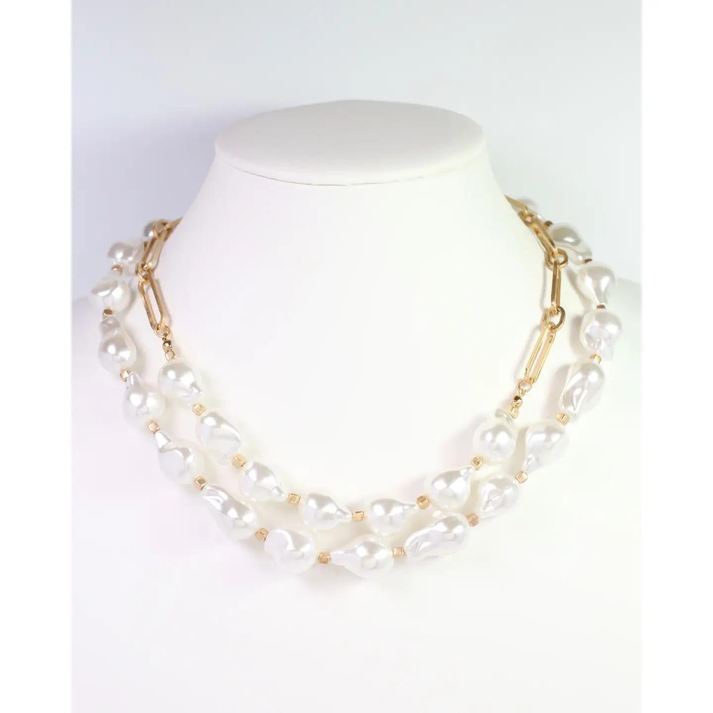 Baice Layered Baroque Pearl Necklace Cream
