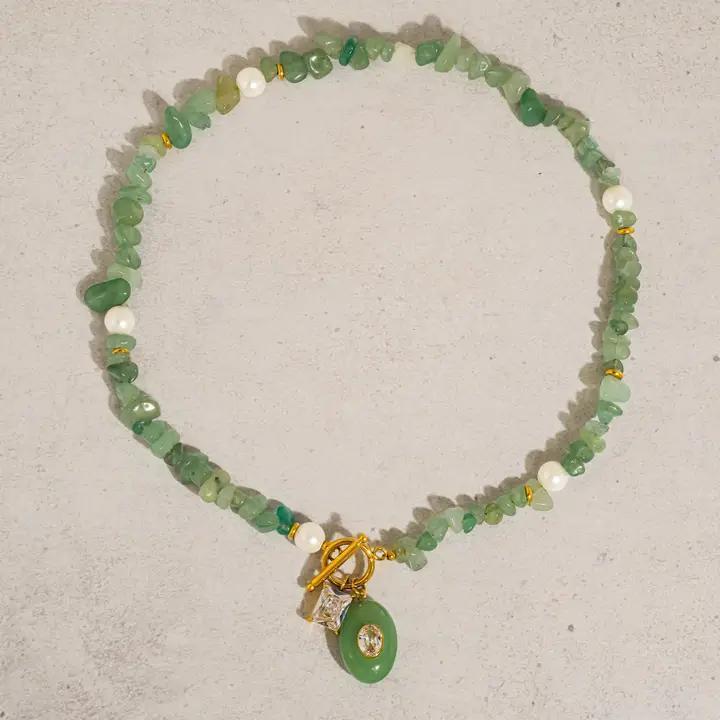 Cercey 18K Gold Non-Tarnish Stone Charm Necklace