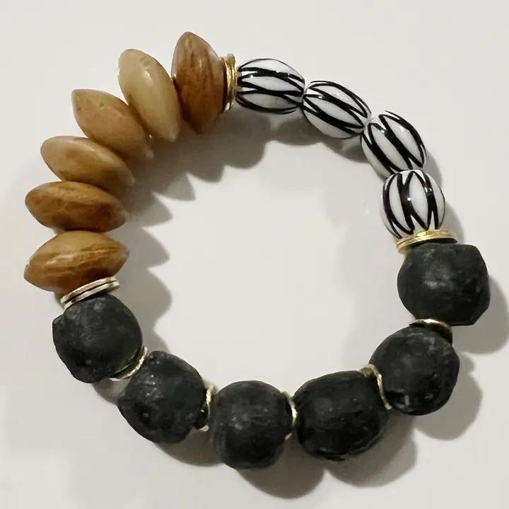 Bone, Glass Watermelon & Recycled Glass Stretch Bracelets
