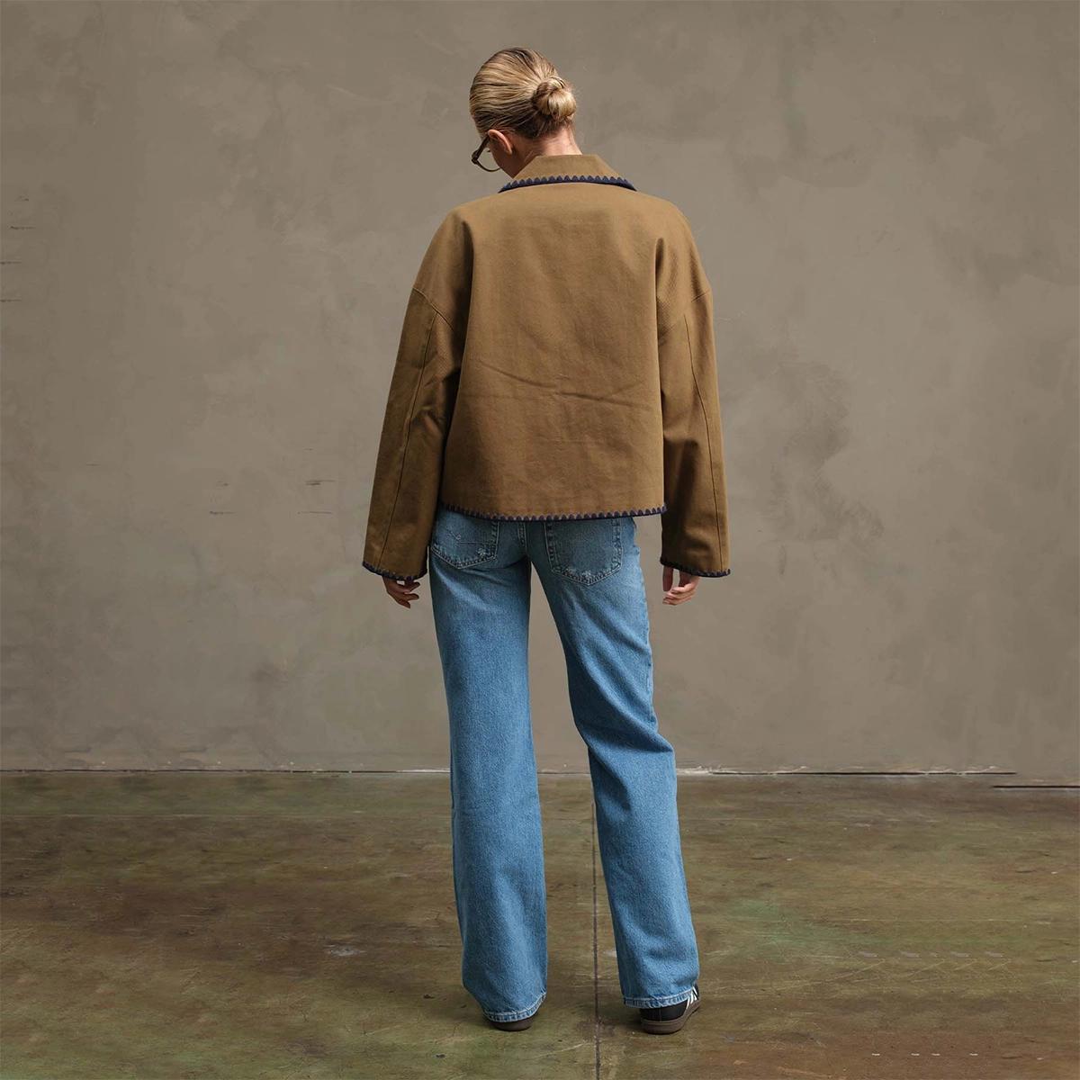 Collar Jacket with Contrast Stitching