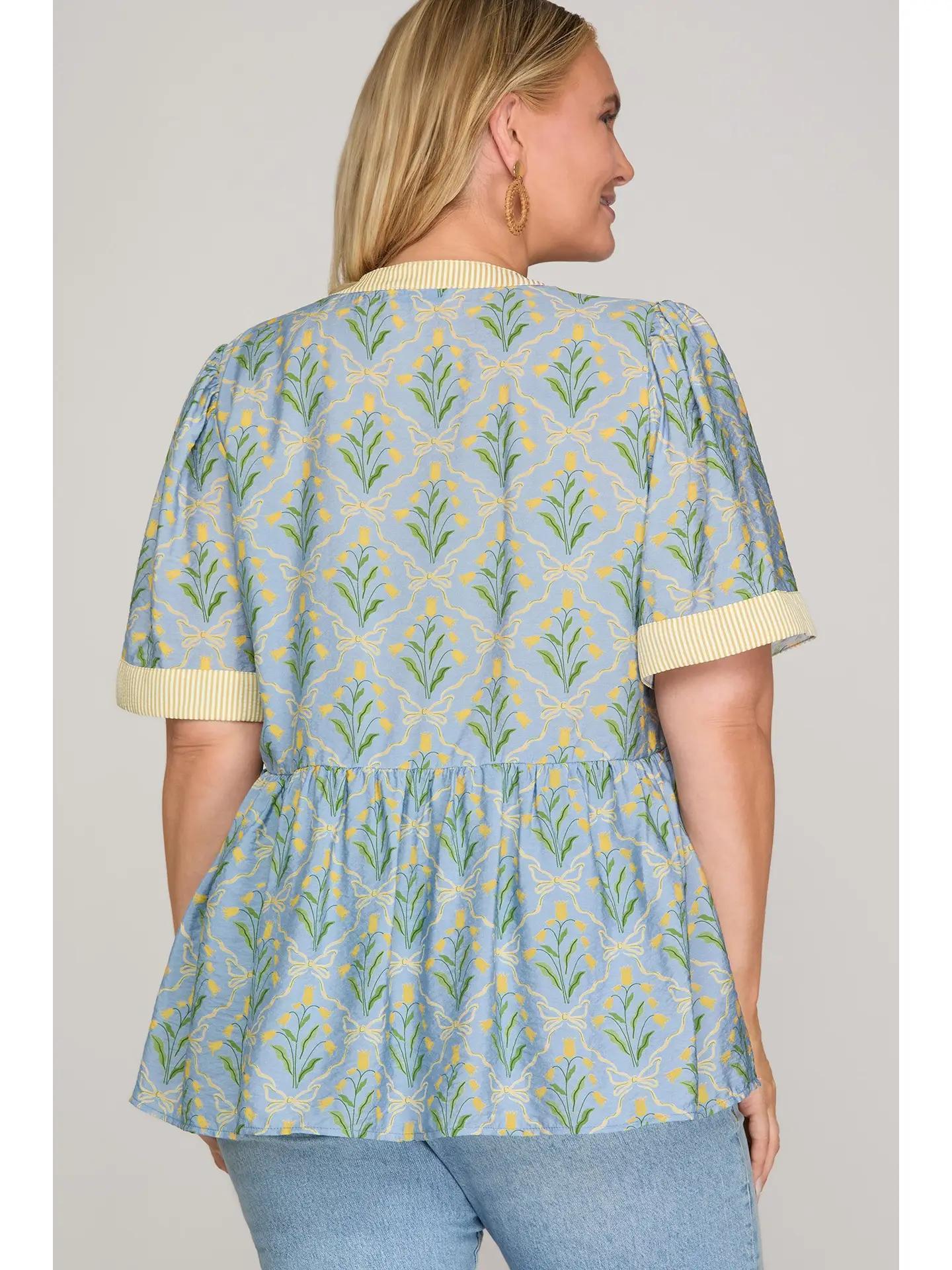 Short Sleeve Printed Woven Top