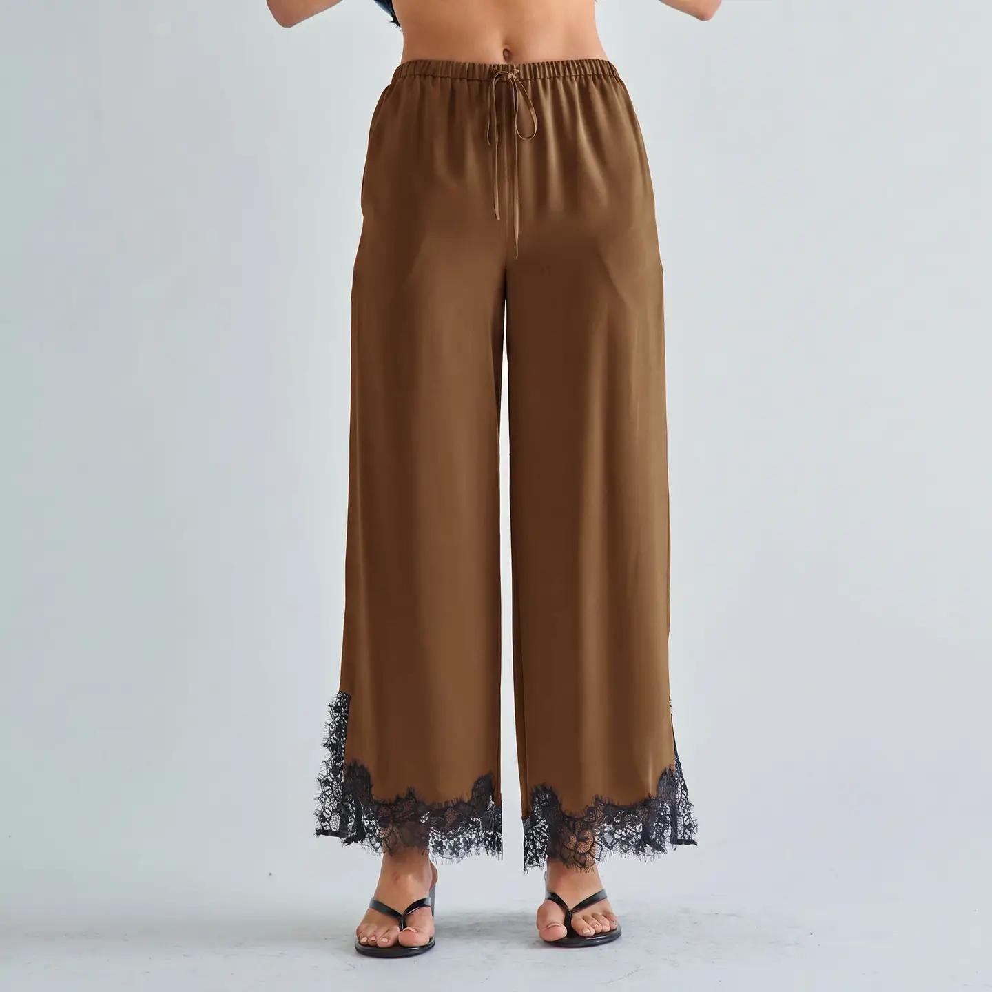 Satin Lace Top & Pants Set