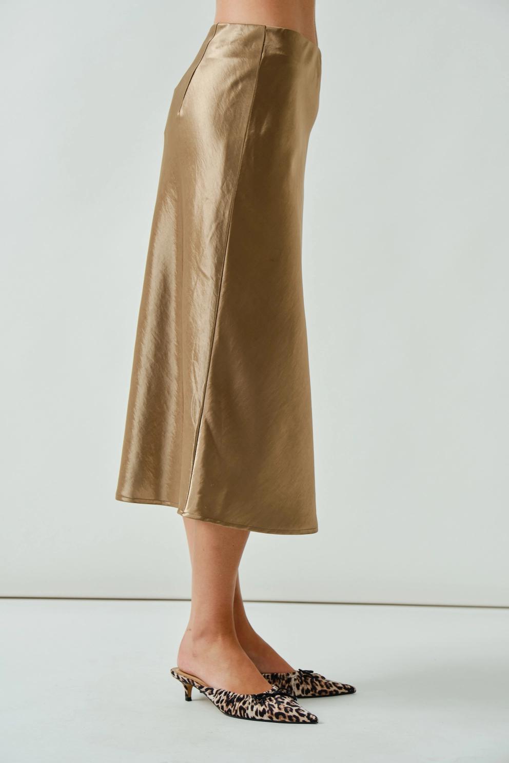 Holiday A-Line Satin Midi Skirt (Latte)