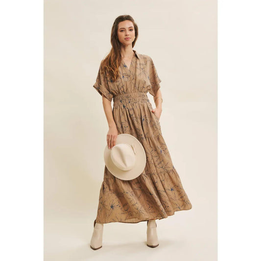 Vintage Inspired Textured Floral Maxi Dress With Dolman Slvs