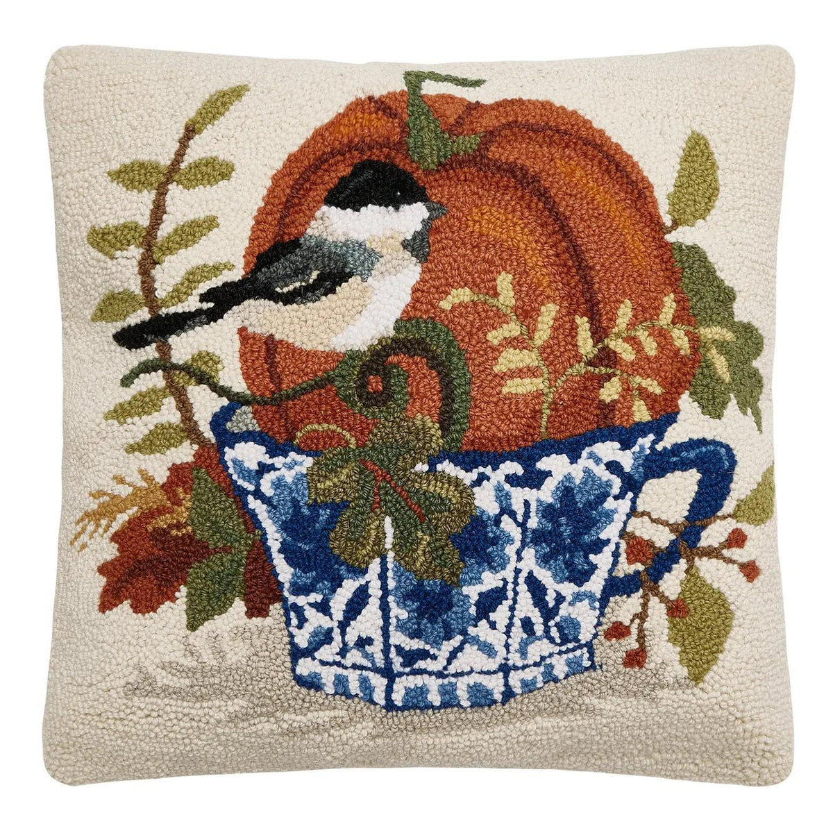 Fall Birds W/Teacups Hook Pillow