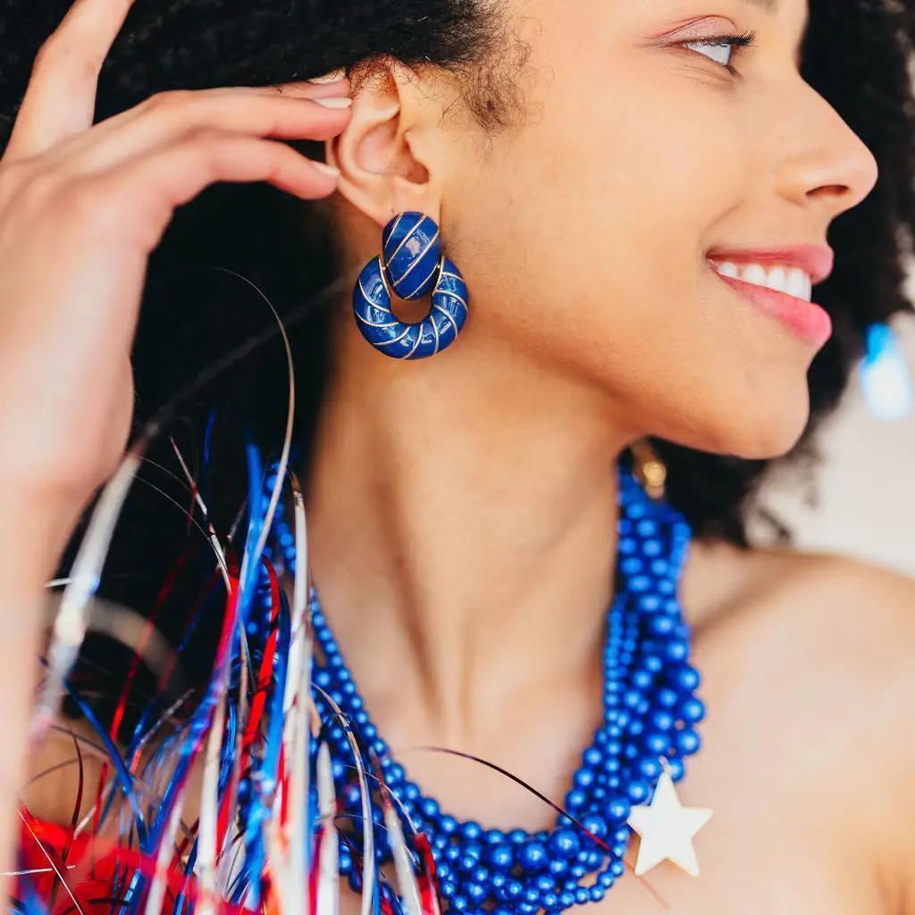Blue Enamel Twist Earrings