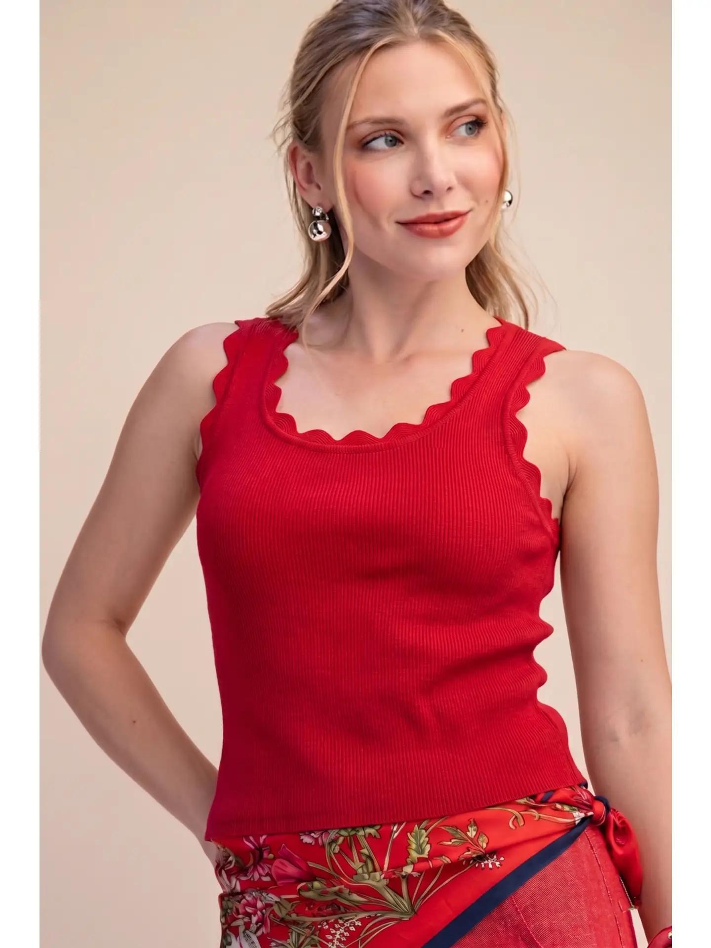 Scallop Wave Shape knit- Red