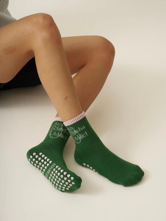 Matcha Addict Grip Sock, Pilates Socks
