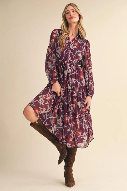 Exclusive Paisley Print Ruffle Tiered Midi Dress
