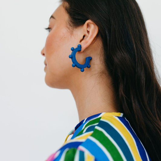 Navy Bead Hoops
