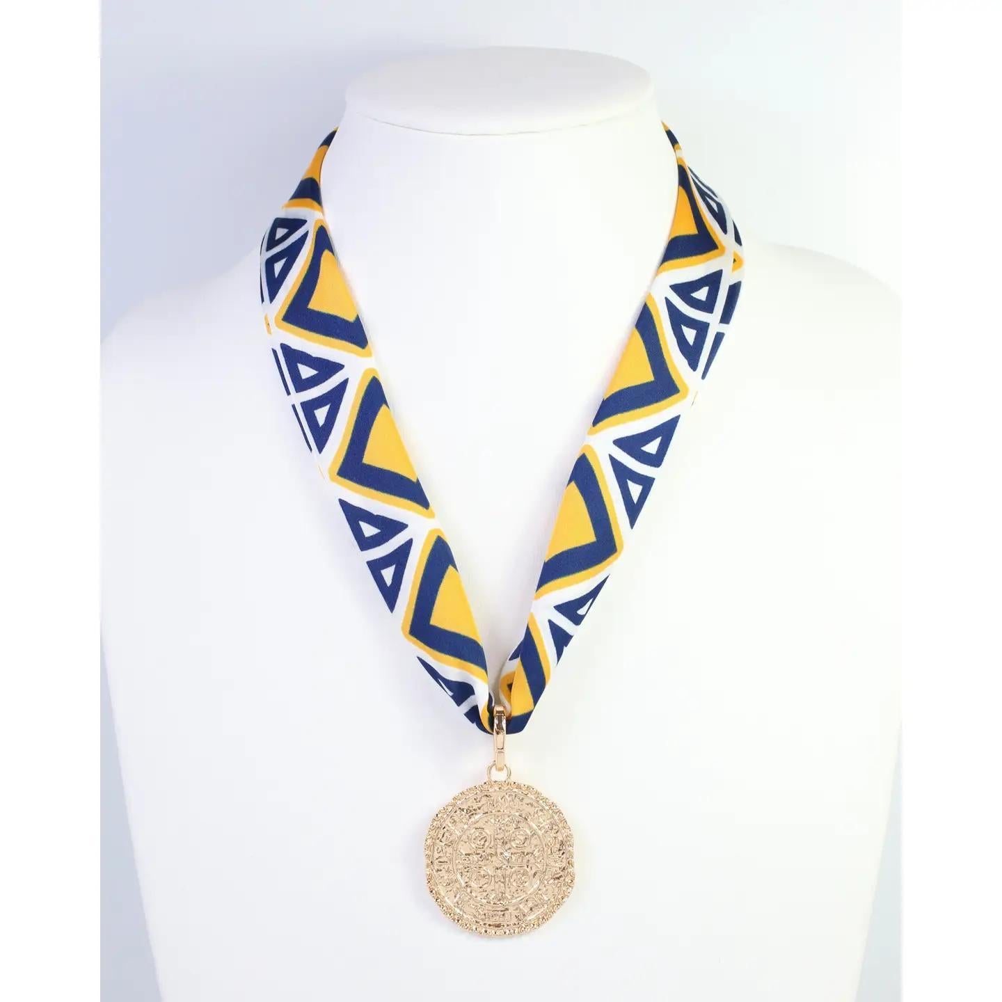Barrett Tile Skinny Scarf Navy Gold