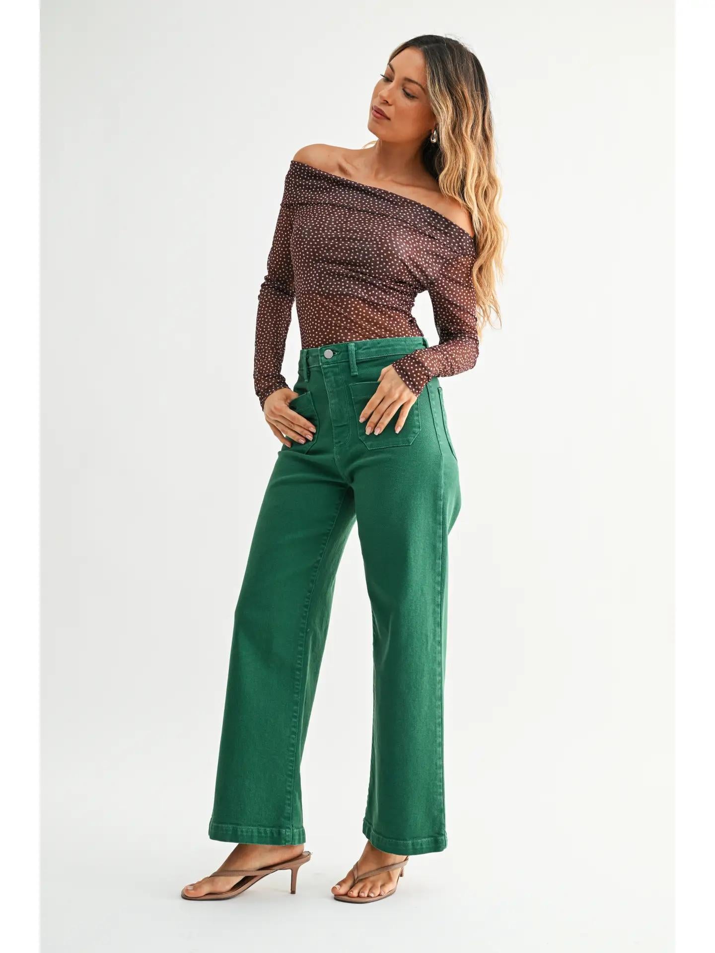 Green - Patch Pocket Wide Leg