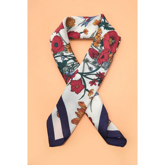 Large Floral Print Bandana Scarf- Off White