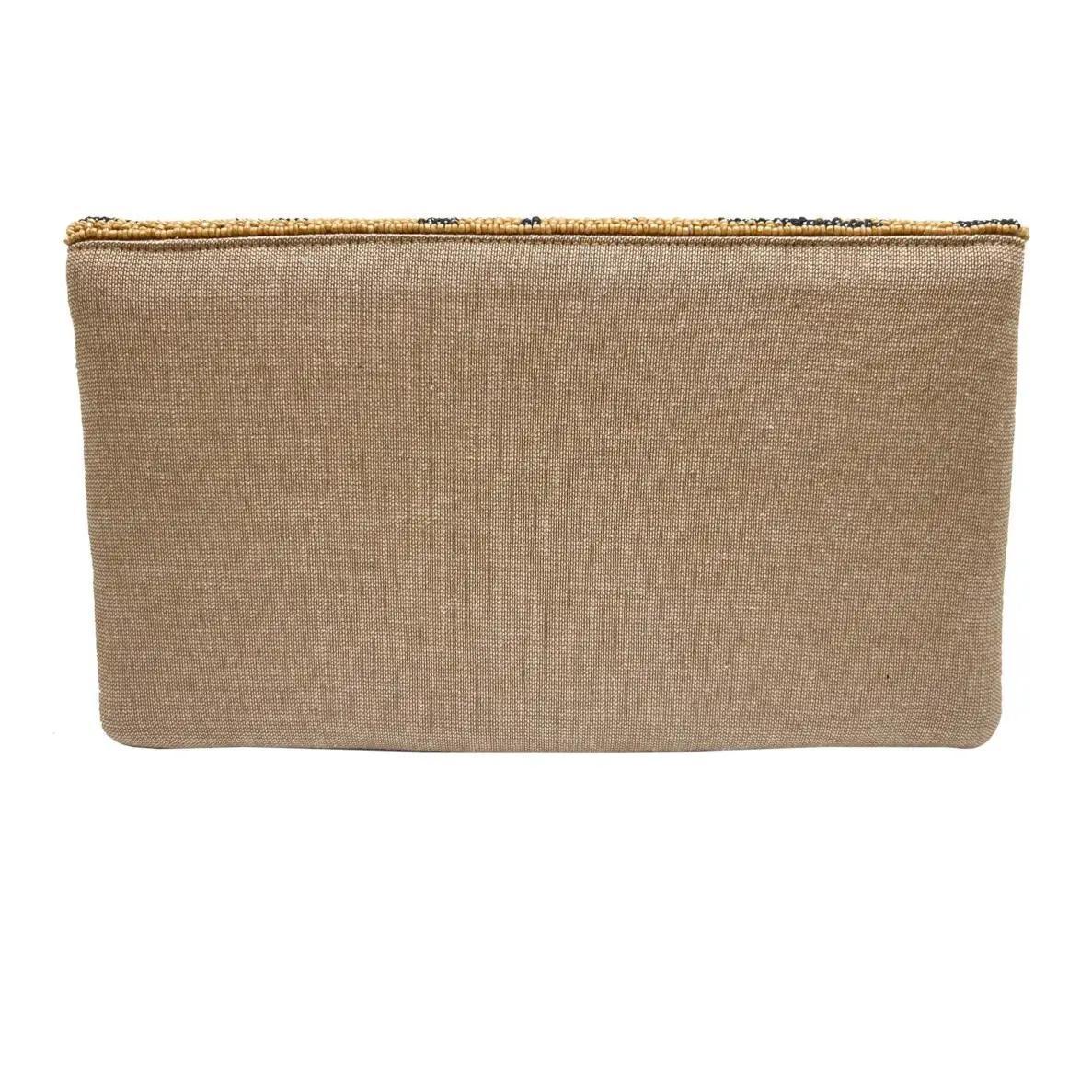 Zebra Animal Print Gold Handmade Beaded Clutch with Chain