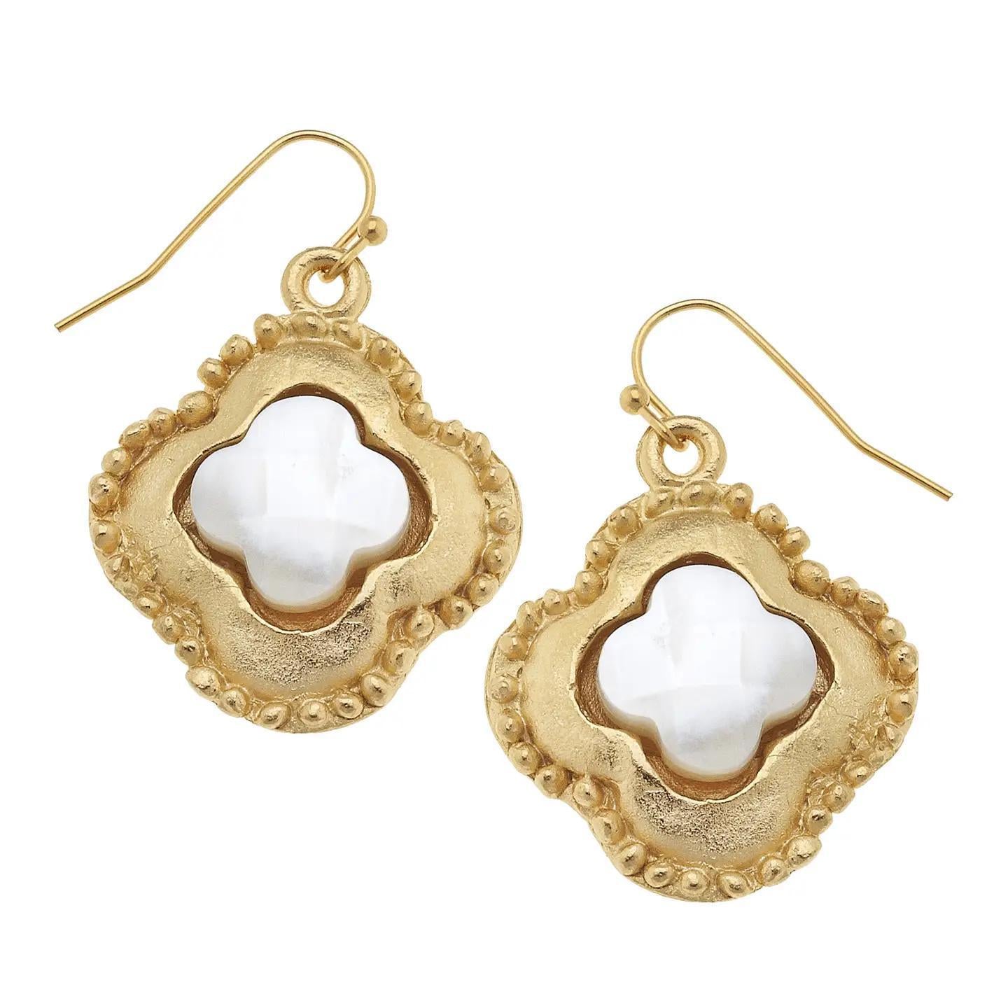 GGold Clover with Genuine Mother of Pearl Earrings