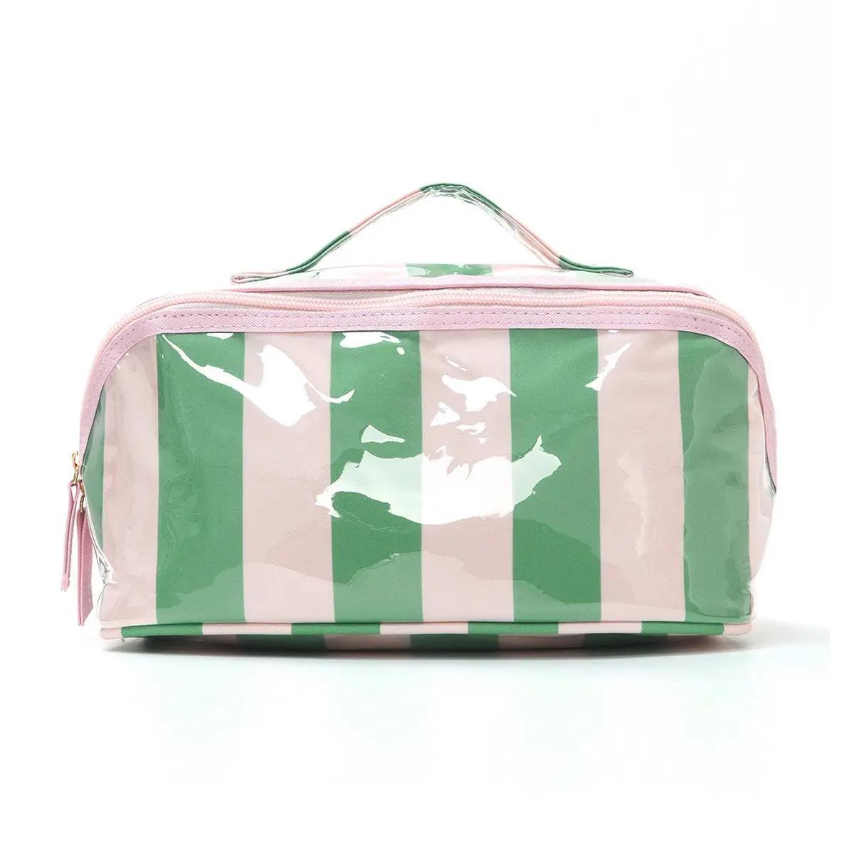 Checker Striped Open Flat Cosmetic Makeup Pouch