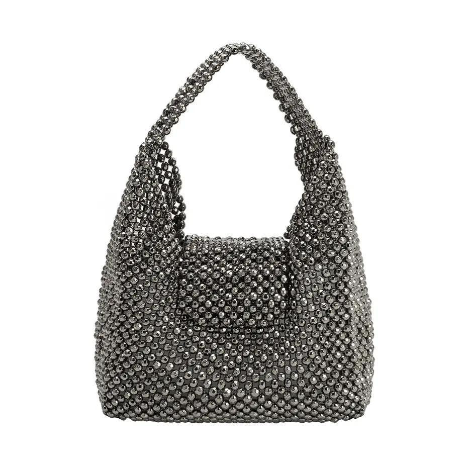 Krystal Black Beaded Top Handle Bag