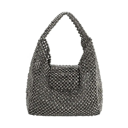 Krystal Black Beaded Top Handle Bag