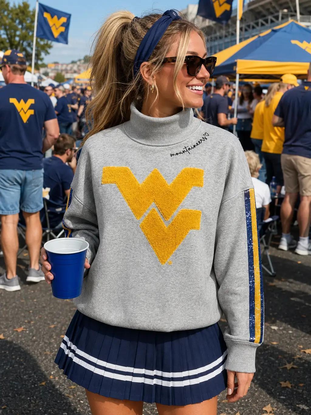 West Virginia Mock Neck Sequin Stripe Sweatshirt