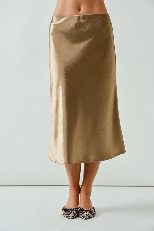 Holiday A-Line Satin Midi Skirt (Latte)