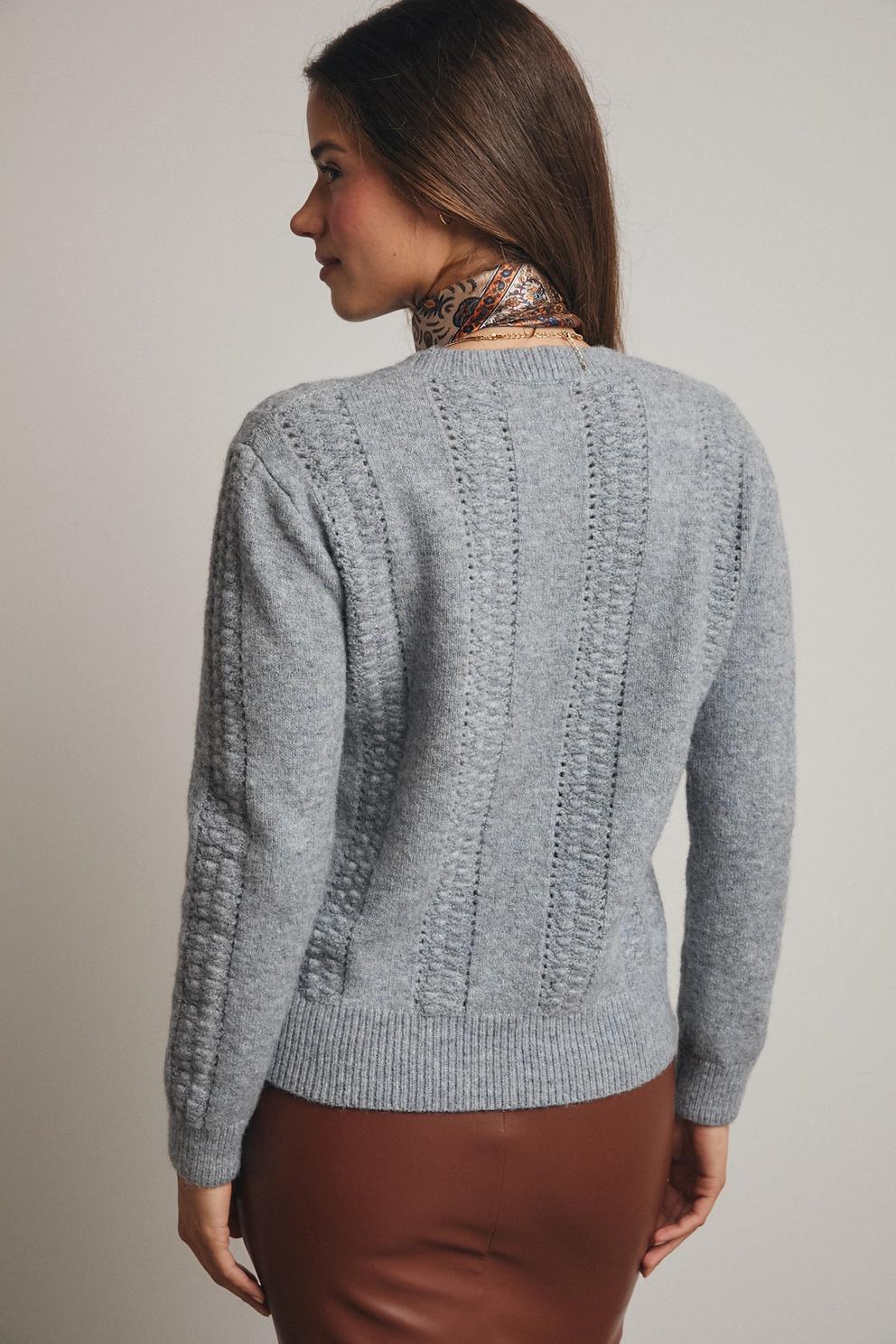Textured Cable Stitch Pullover Sweater (Grey)