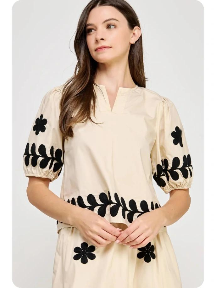 Flower Embroidery Cotton Top