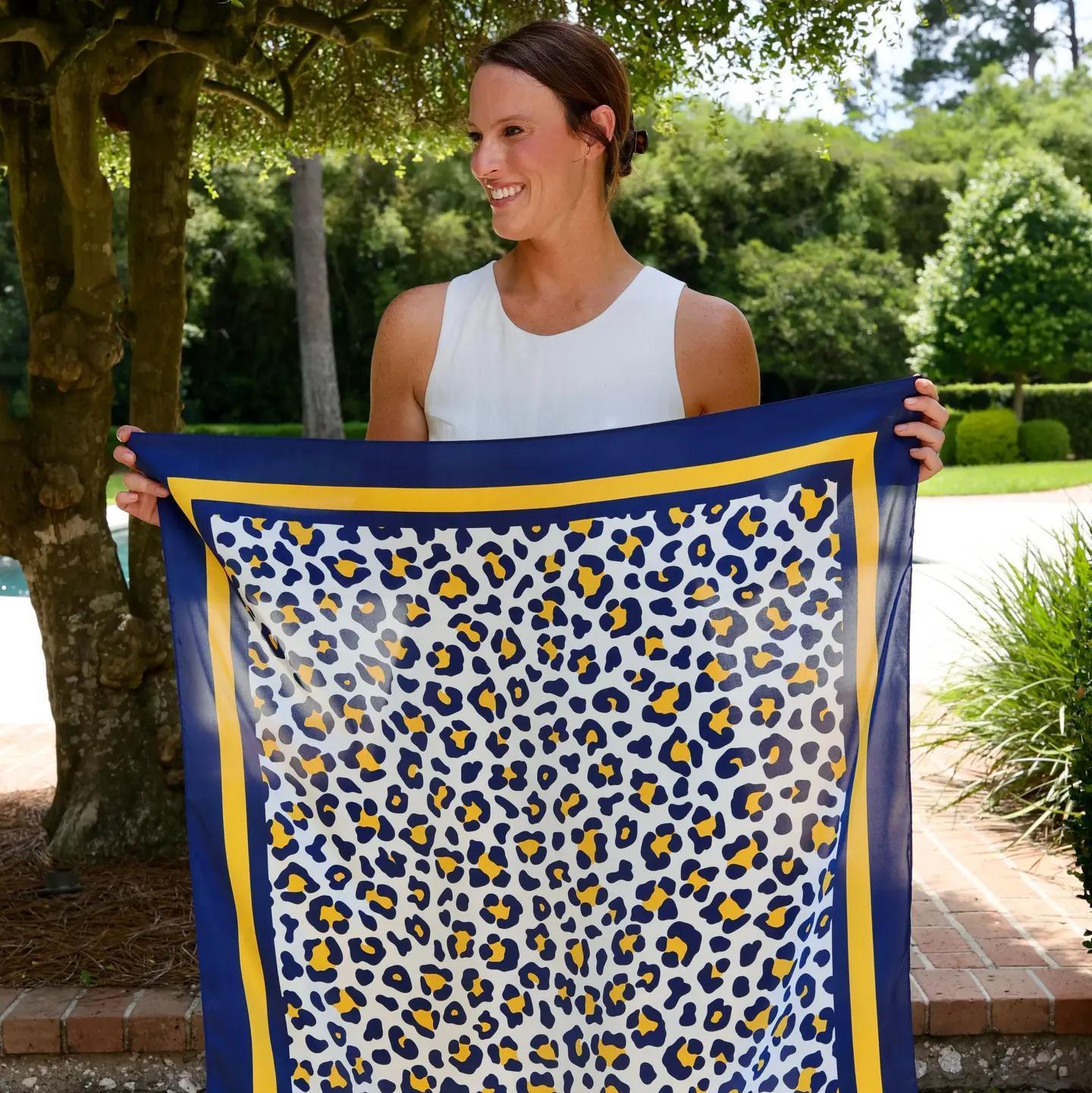 Meredith Spotted Scarf Large Navy Gold 36"
