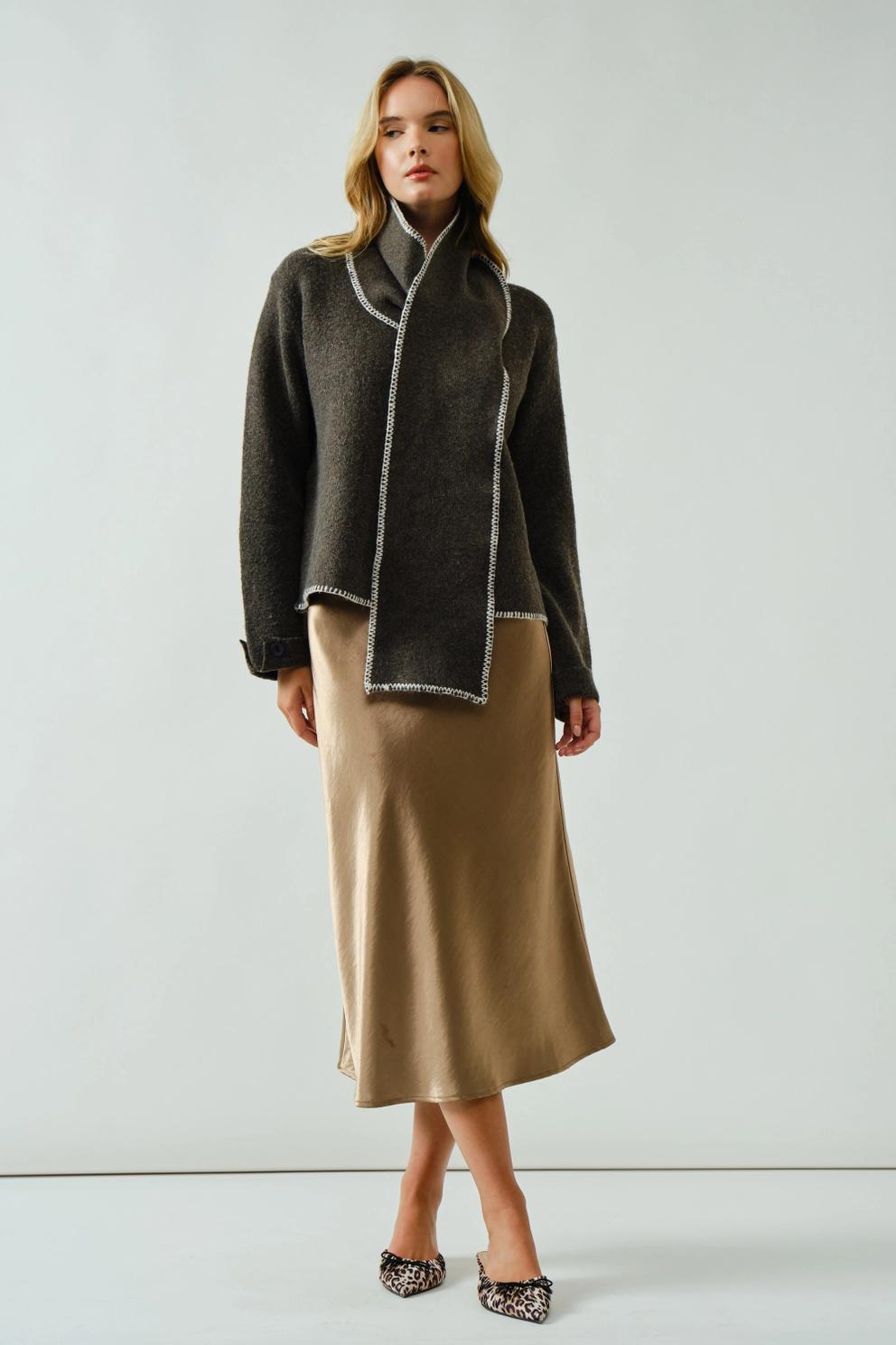 Holiday A-Line Satin Midi Skirt (Latte)