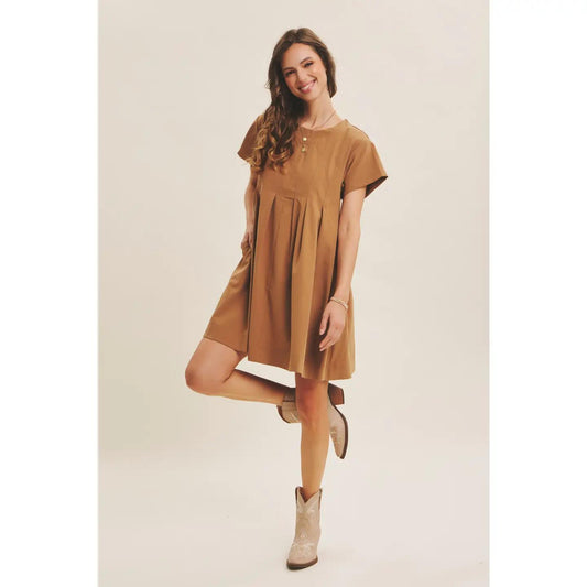 Easygoing Pleated Detail Mini Dress With Pockets