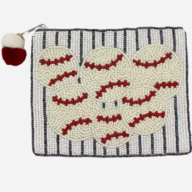 Baseballs Beaded Coin Pouch