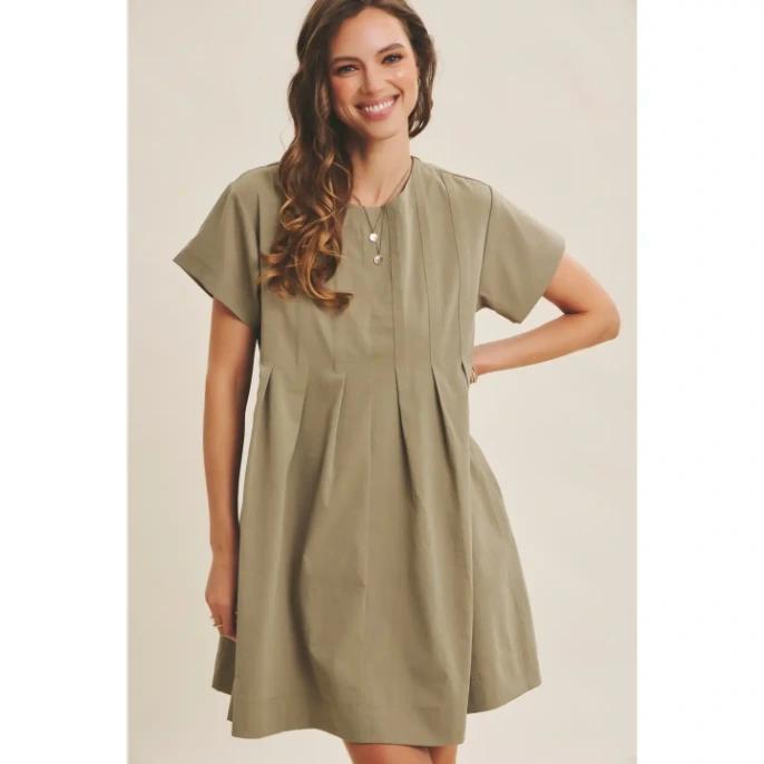 Easygoing Pleated Detail Mini Dress With Pockets
