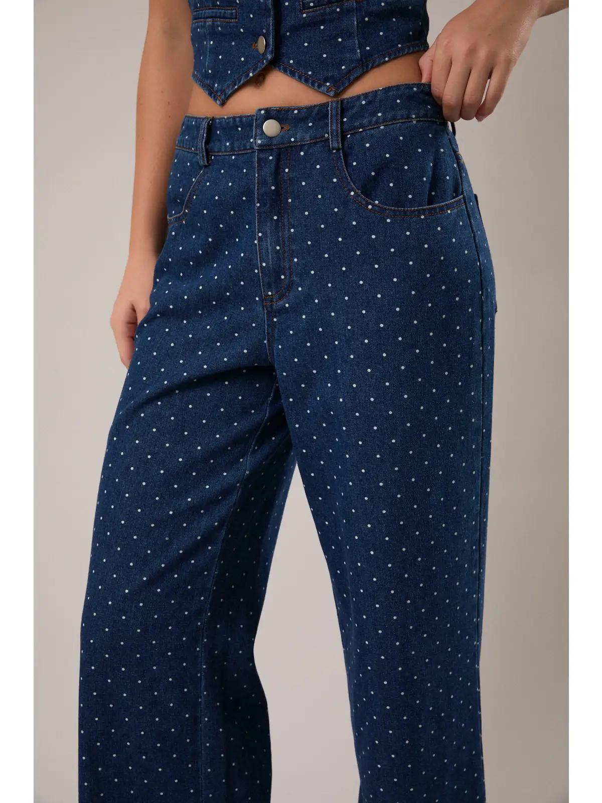 Mid-Rise Polka Dot Denim Pants