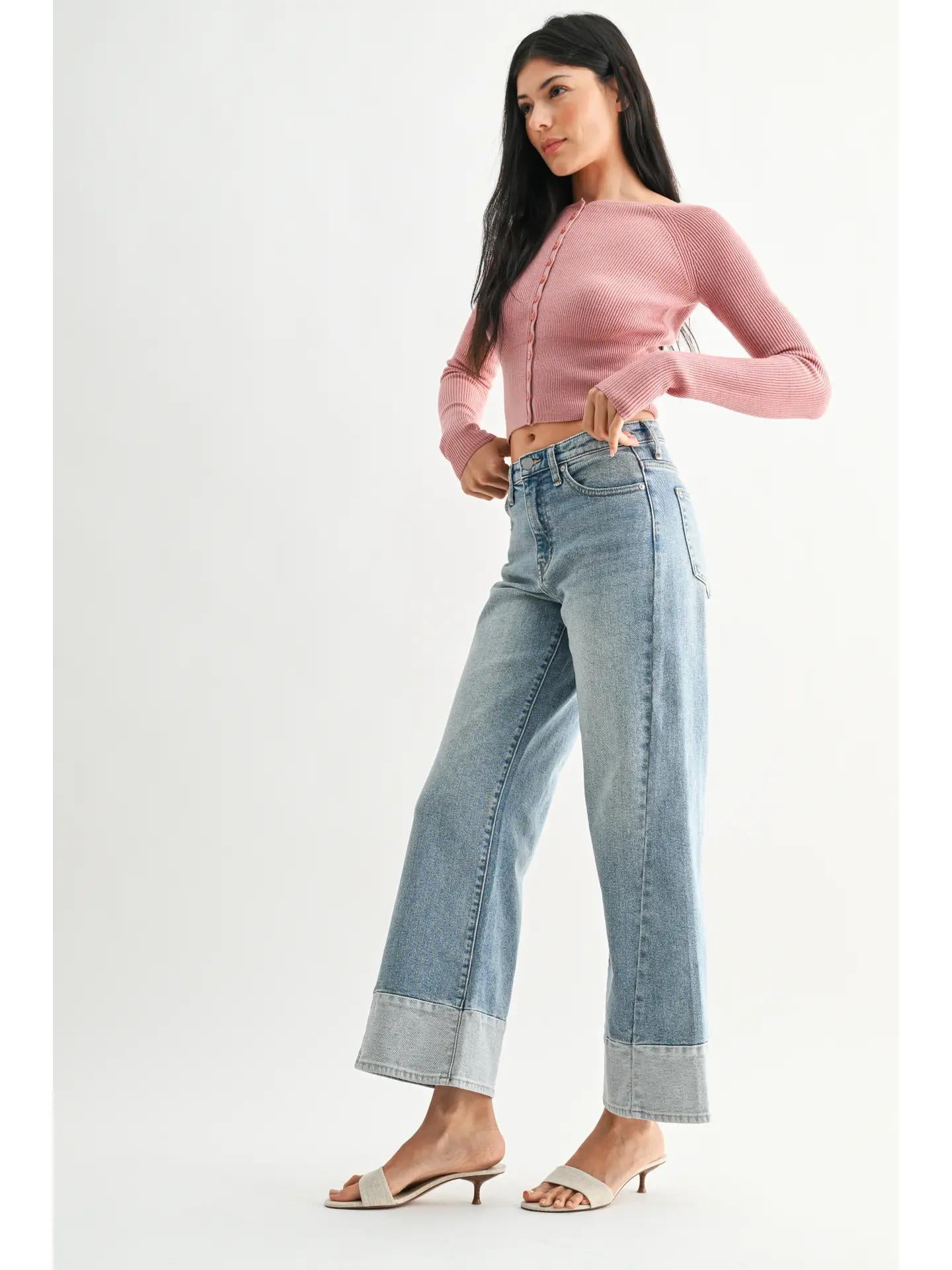 Two Toned Hem Seamed Slim Wide- DP884 - Lt