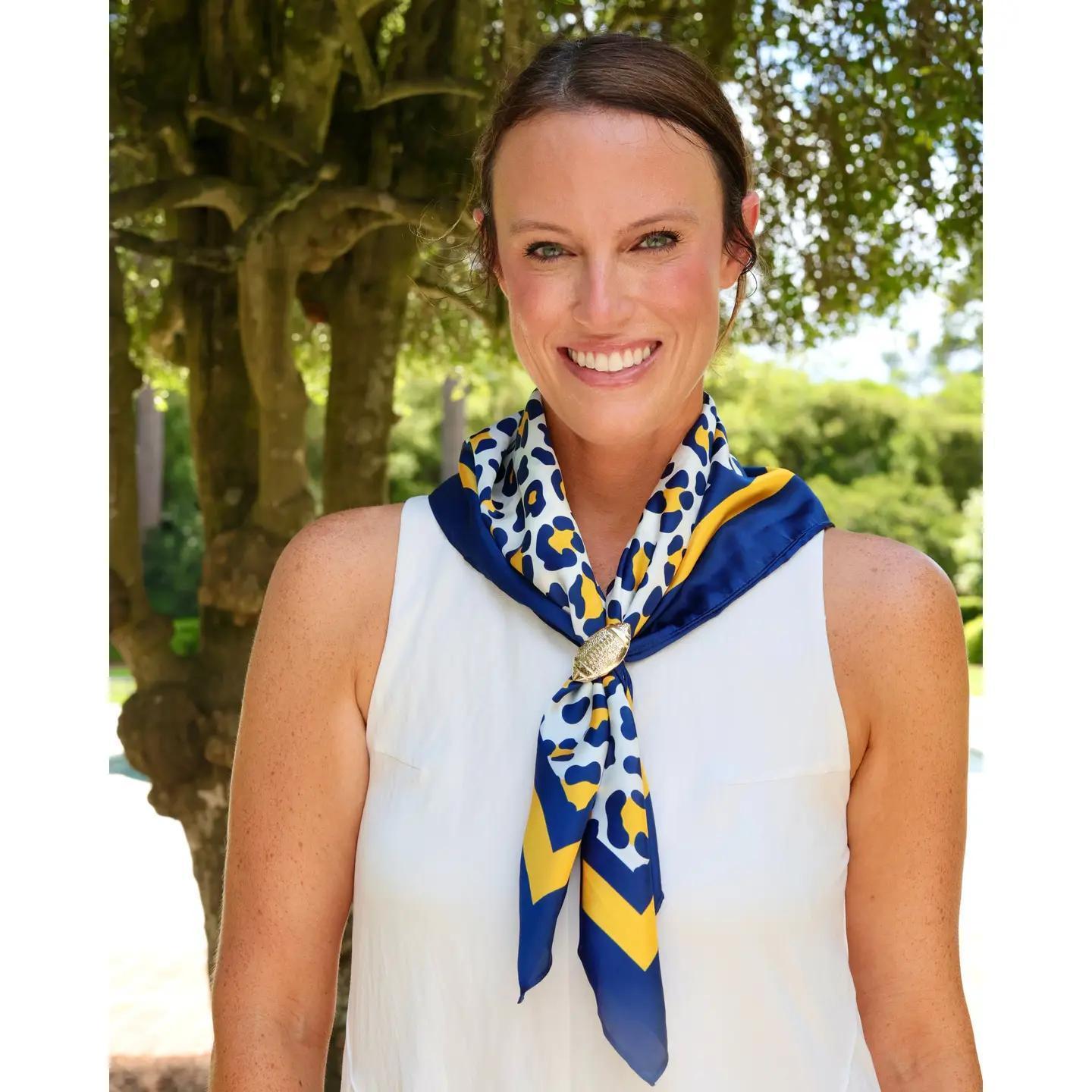 Meredith Spotted Scarf Medium Navy Gold 27"
