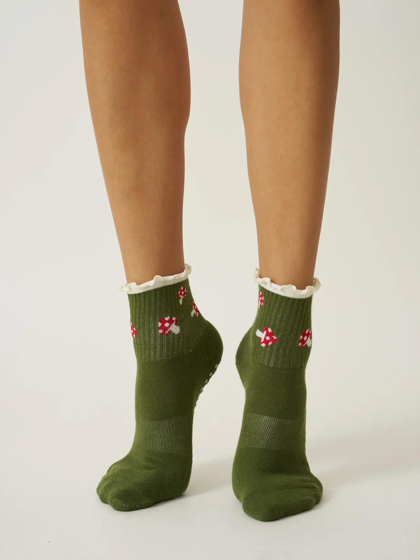 Mushroom Ruffle Grip Sock, Pilates Socks