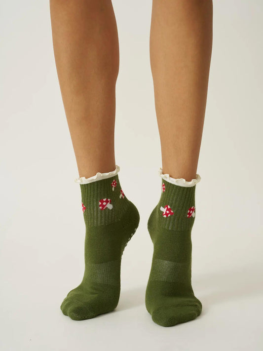 Mushroom Ruffle Grip Sock, Pilates Socks