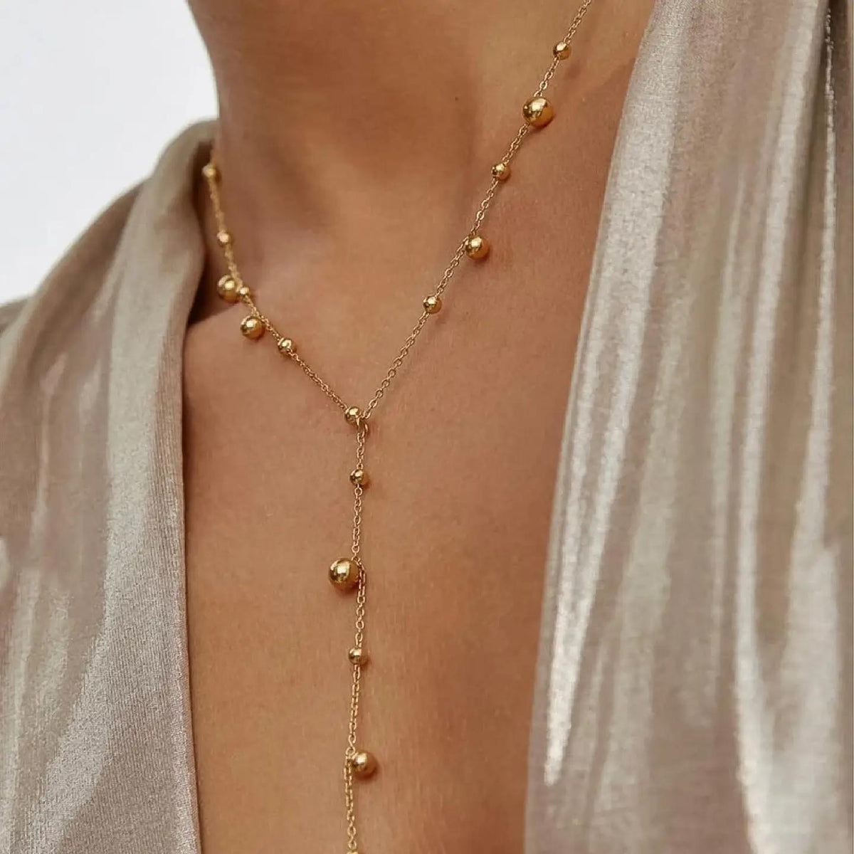 Brisse 18K Gold Non-Tarnish Dressy Beaded Y Lariat Necklace