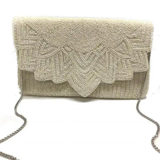 Cream Envelope Beaded Clutch