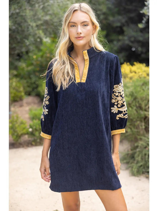 Midnight Gold Velvet Shift Dress