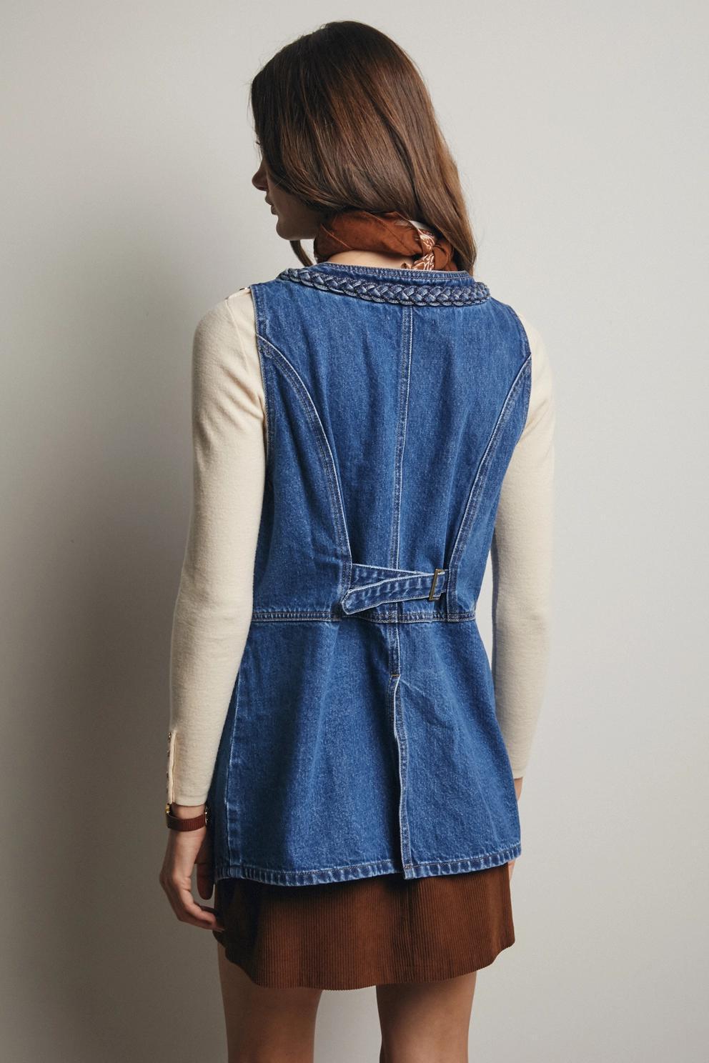 Braided Trim Denim Vest