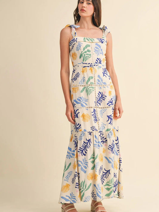 Reef Print Ladder Trim Maxi Dress
