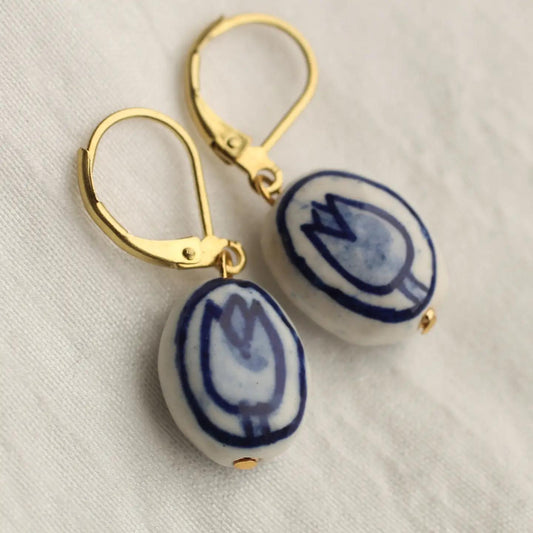 Blue Delft Tulip Earrings