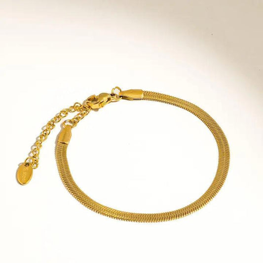 18K Gold Non-Tarnish Flat Snake Chain Bracelet