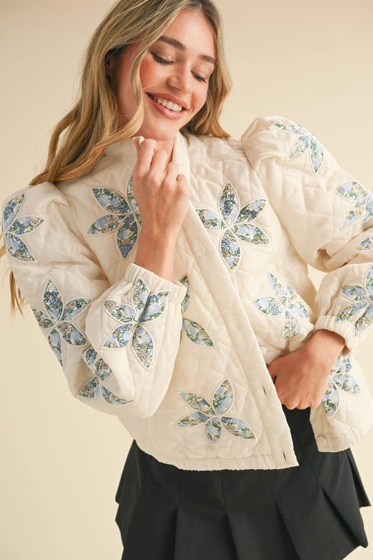 Quilted Jacket with Floral Patchwork