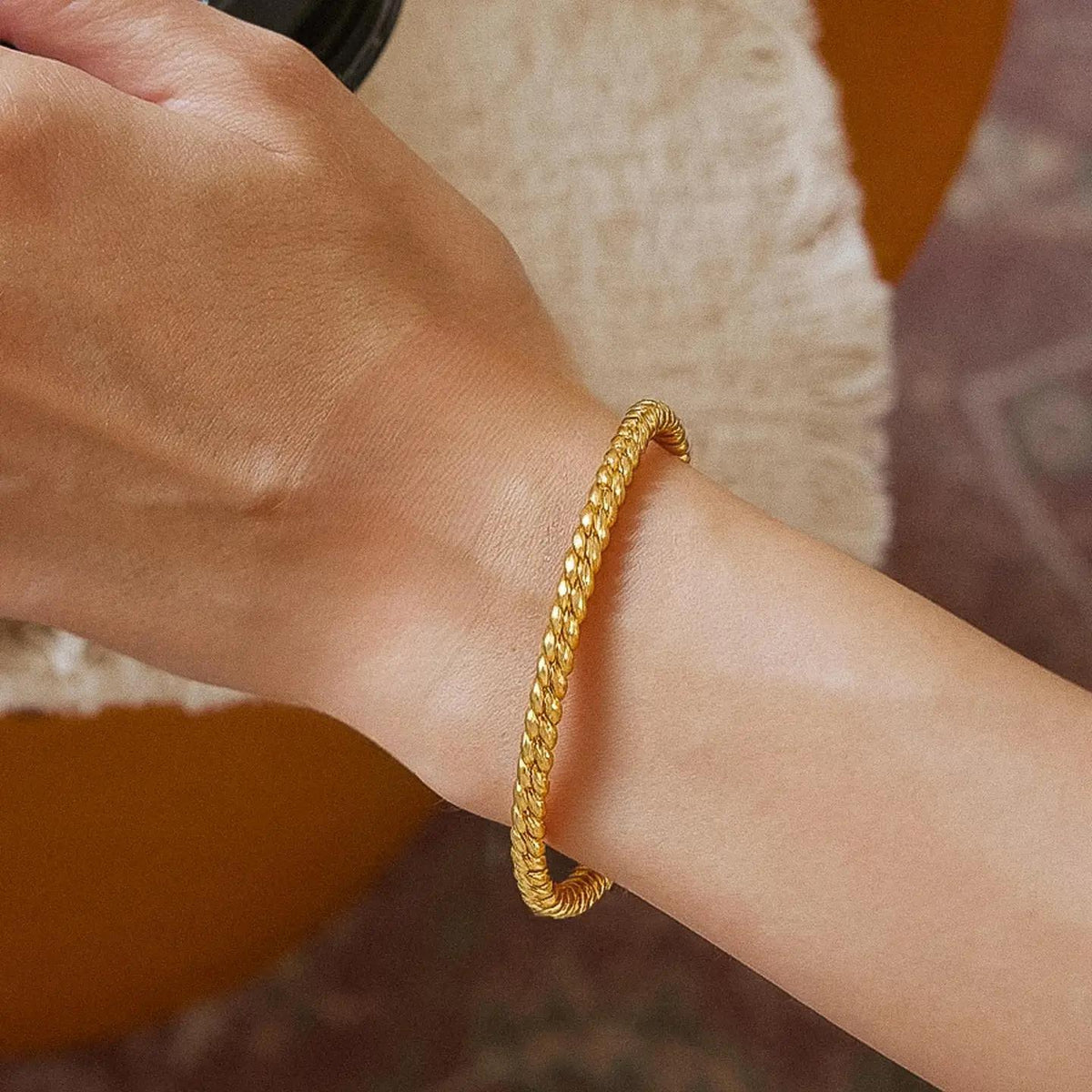 Collins 18K Gold Non-Tarnish Textured Bangle Bracelet