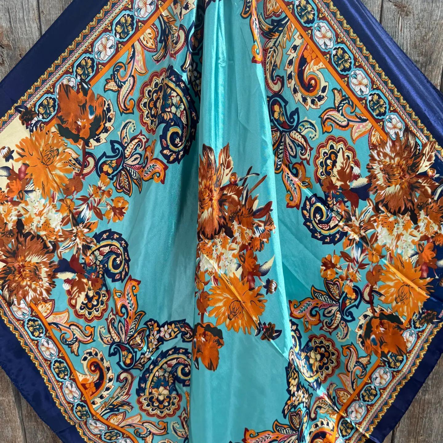 35X35" Blue and Brown Floral Wild Rag