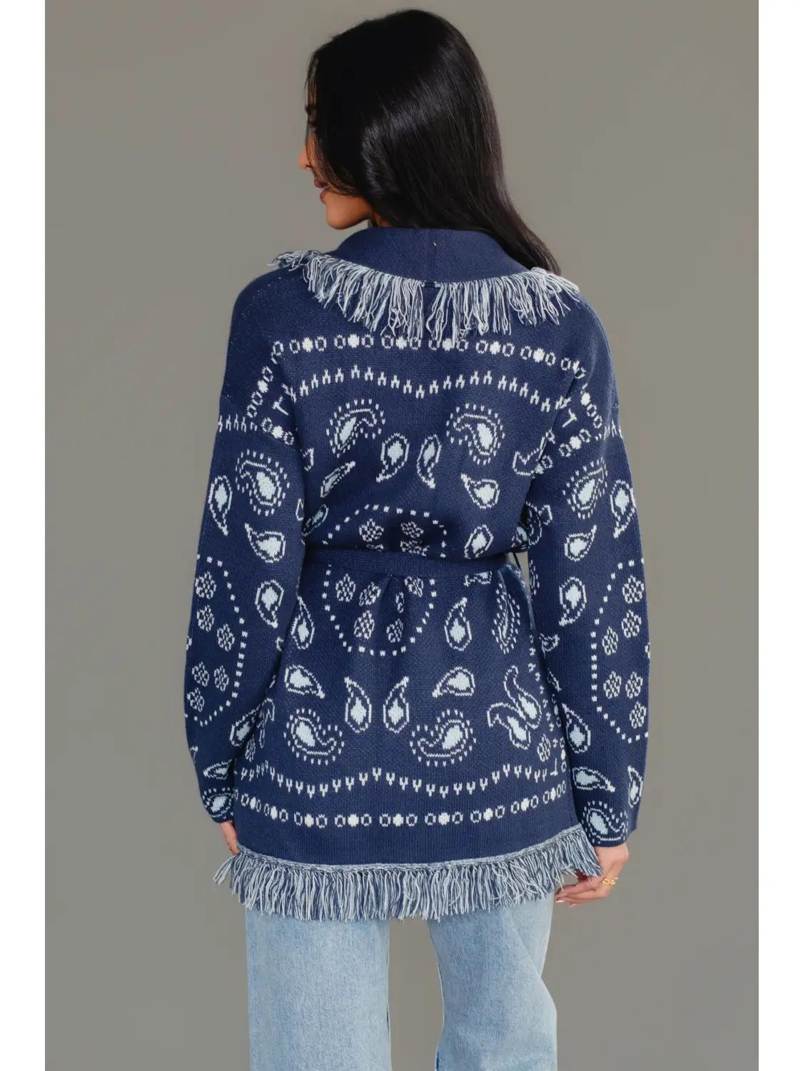 Blue Bandana Fringe Cardigan