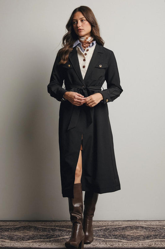 Double Pocket Belted Trench Coat (Black)