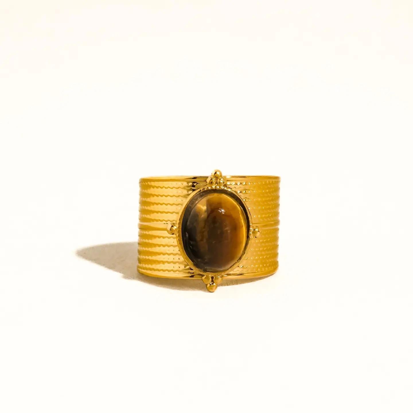 Oasis 18K Gold Non-Tarnish Stone Bold Adjustable Ring