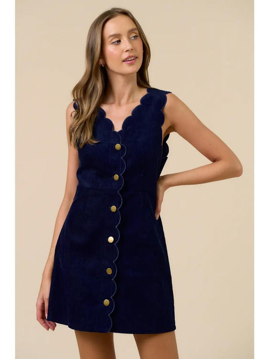 Corduroy Scalloped Edge Mini Dress